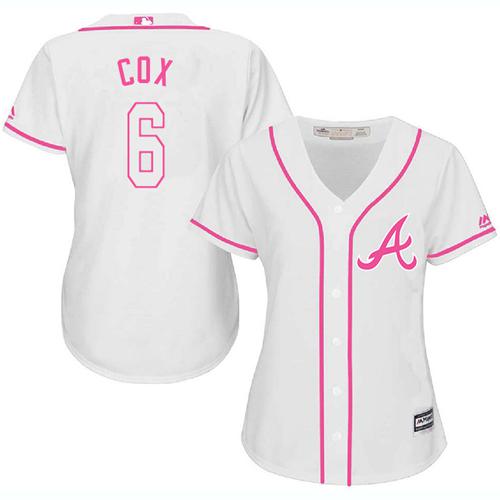 Braves #6 Bobby Cox White/Pink Fashion Women's Stitched MLB Jersey - Click Image to Close